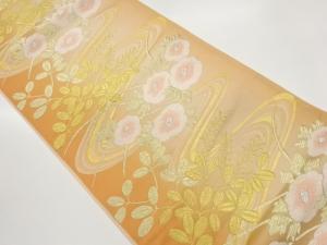 流水に草花模様織出し袋帯